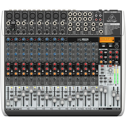 Behringer QX2222USB Mezcladora de 22 entradas y 2/2 buses, ruido ultra bajo y alto headroom